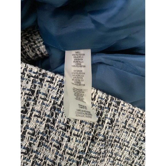 NWOT Karl Lagerfeld Fringe Trim Tweed Blazer Jacket Metallic Blue Two Bu… - Picture 12 of 12